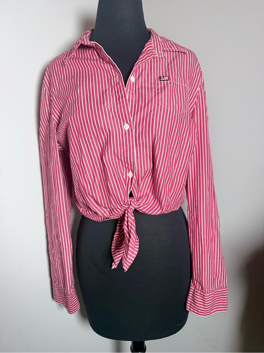 Polo Jeans Co. Ralph Lauren Red & White Striped Tie-Front Shirt — Size L